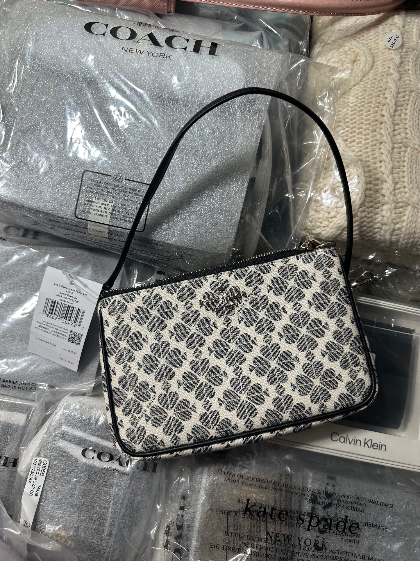 AUTHENTIC/ORIGINAL KateSpade KS Signature Spade Flower Convertible Wristlet Beige/Black