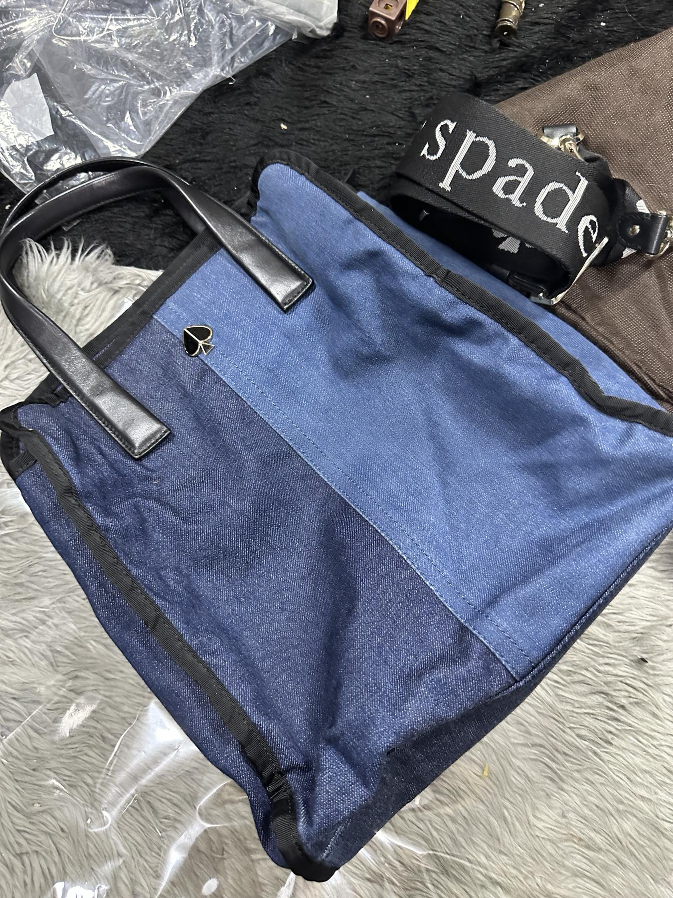AUTHENTIC/ORIGINAL Preloved KateSpade KS Denim Blue Crossbody Tote Bag Thick Strap