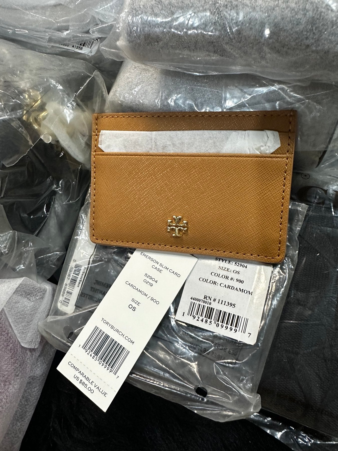 AUTHENTIC/ORIGINAL Tory Burch Emerson Slim Card Case Small Wallet Brown