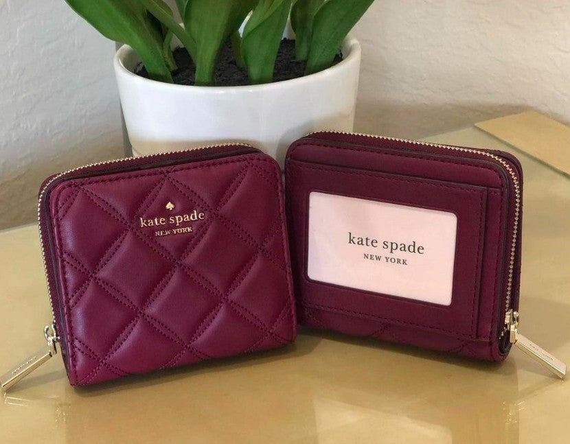 AUTHENTIC/ORIGINAL KateSpade KS Small Natalia Quilted Zip Around Red Wallet
