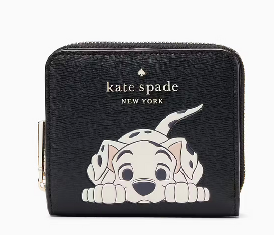 AUTHENTIC/ORIGINAL KateSpade KS Small Zip Around 101 Dalmatians Black Wallet