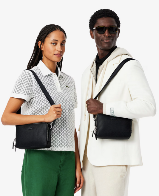 AUTHENTIC/ORIGINAL Lac0st Unisex Small Chantaco Leather Reporter Bag Black