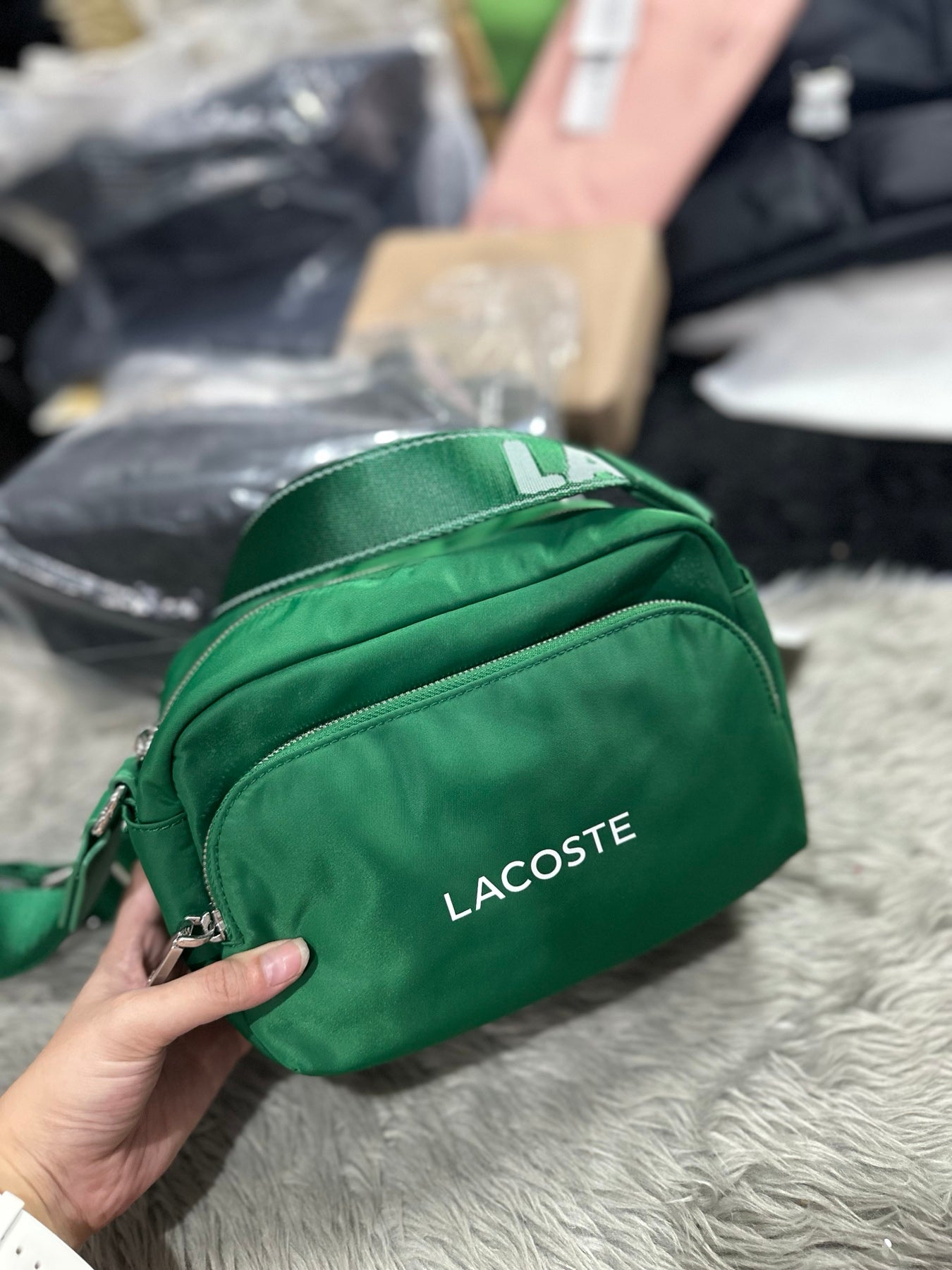 AUTHENTIC/ORIGINAL Lac0ste Nylon Camera Bag Green