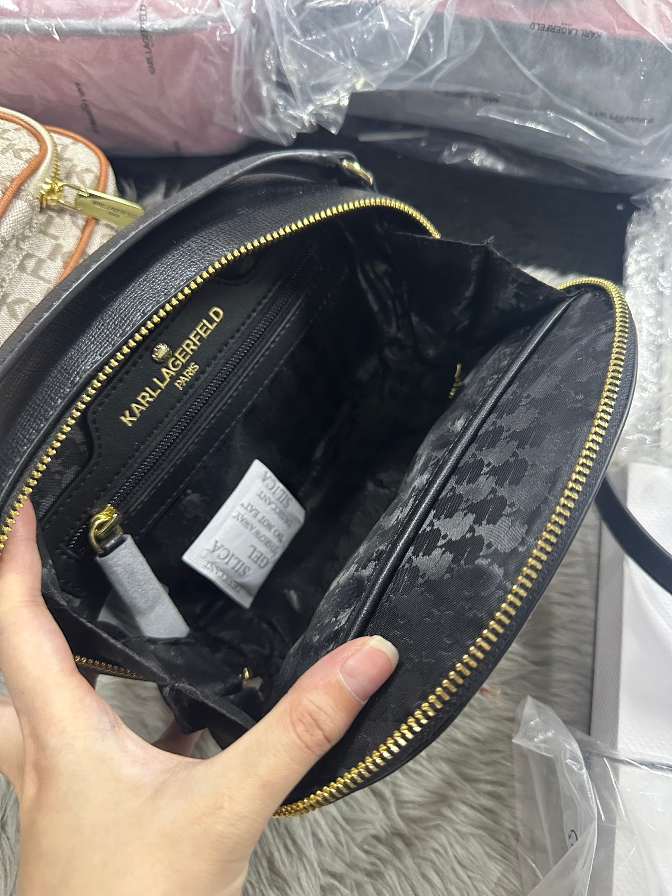 AUTHENTIC/ORIGINAL Preloved KARL LAGERFELD PARIS Classic Black Maybelle Top Handle Crossbody Bag