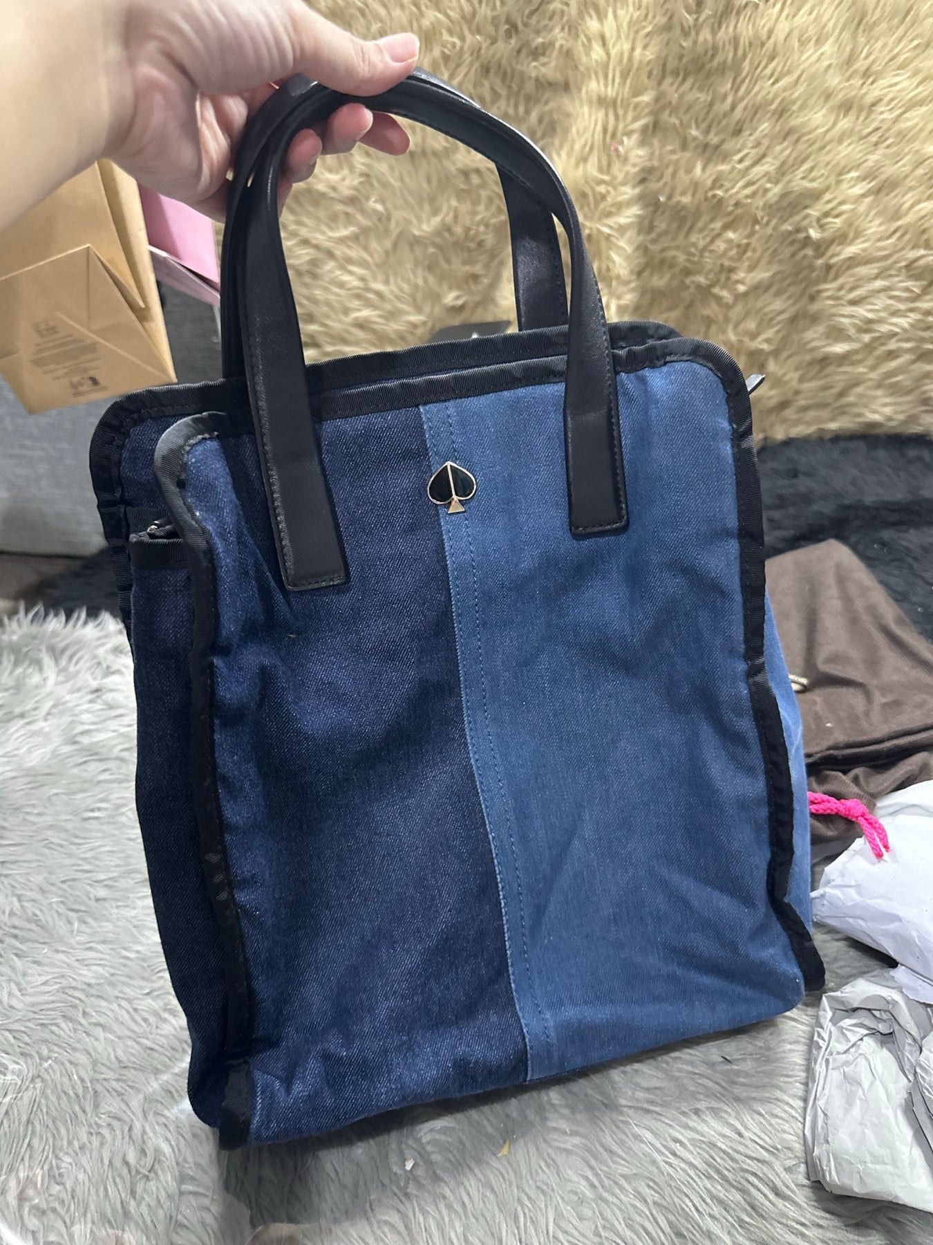 AUTHENTIC/ORIGINAL Preloved KateSpade KS Denim Blue Crossbody Tote Bag Thick Strap