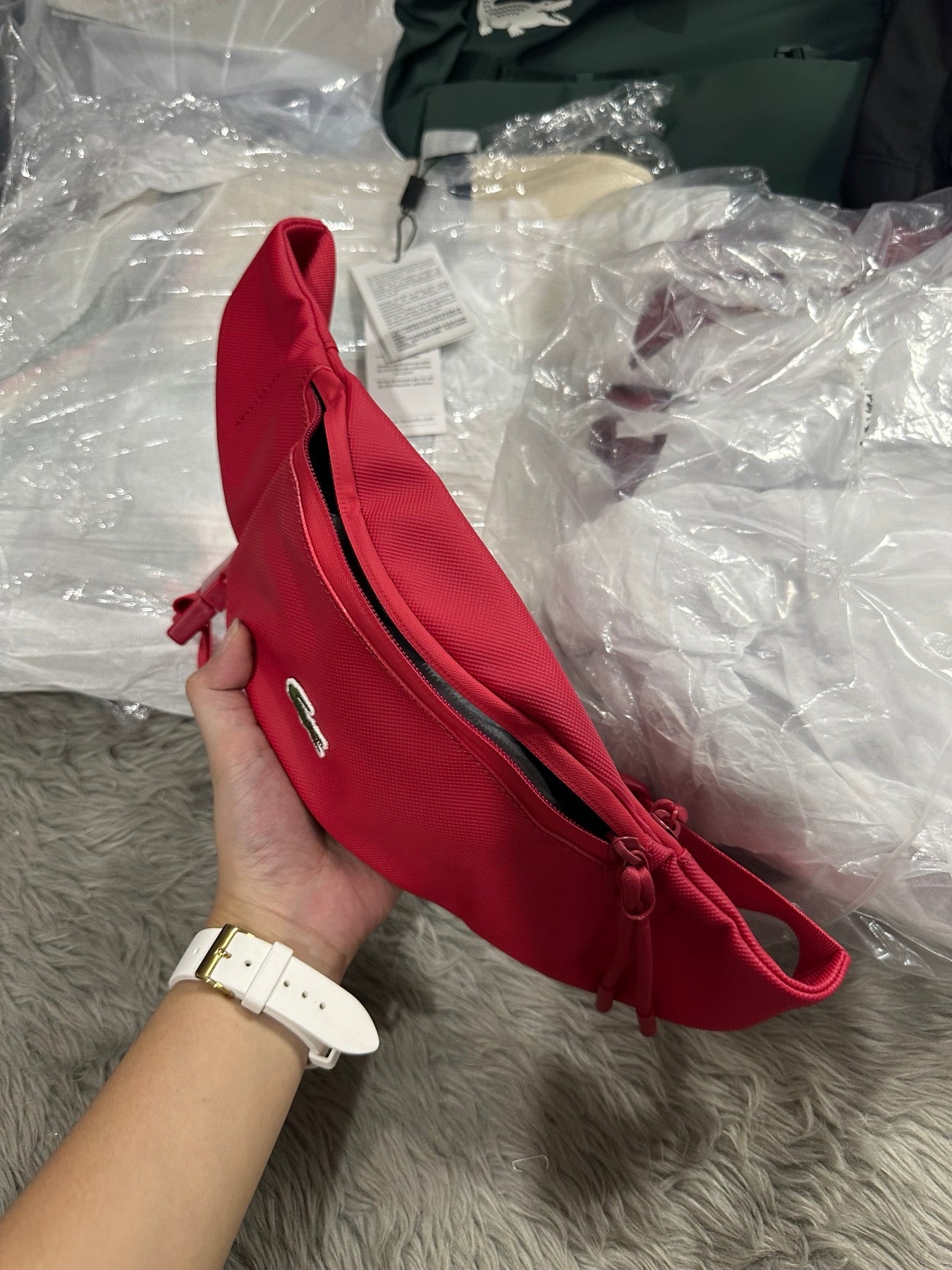 AUTHENTIC/ORIGINAL Lac0ste Small Waist Bag Red