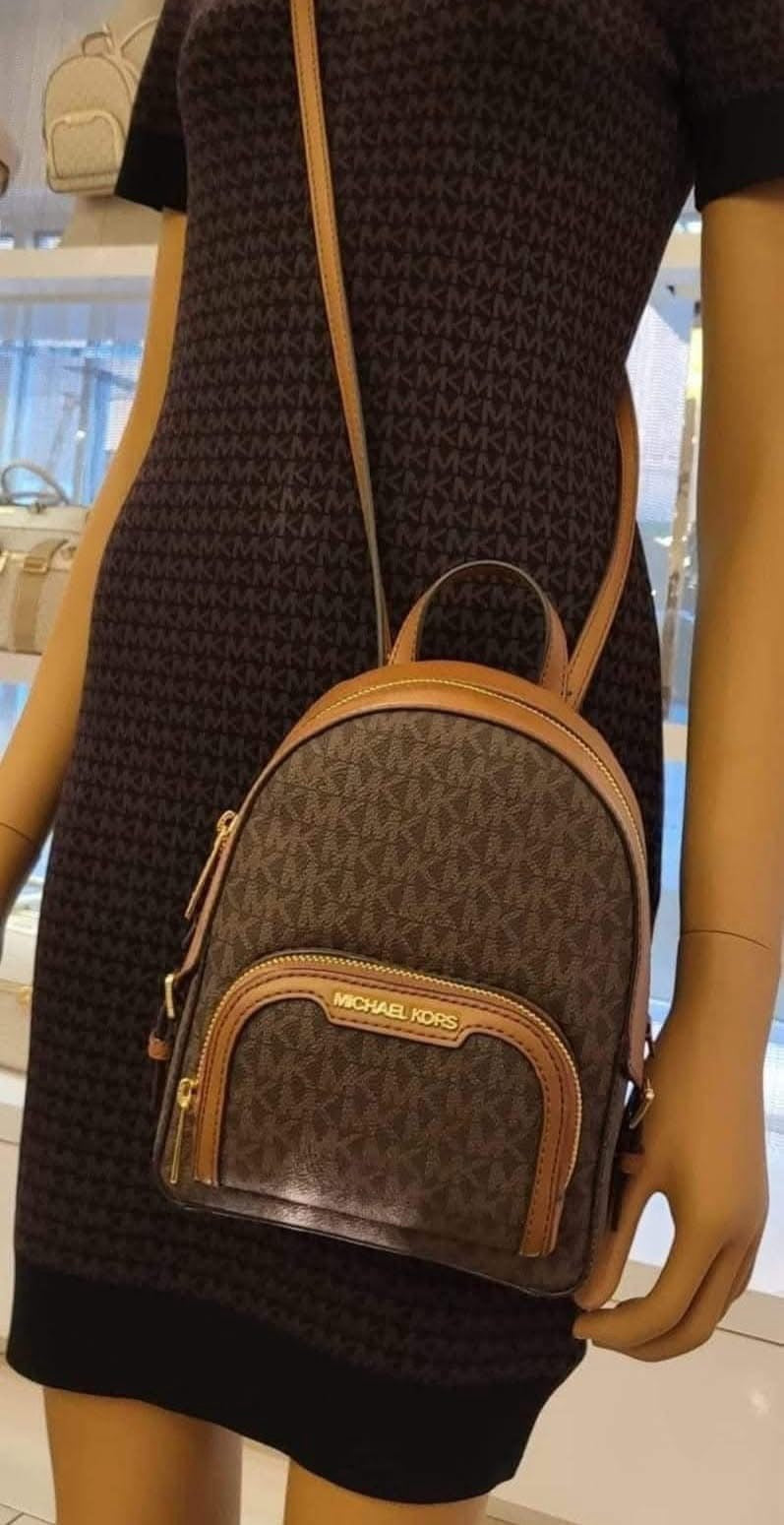 AUTHENTIC/ORIGINAL MK Jaycee Mini Convertible Backpack Crossbody Bag Brown