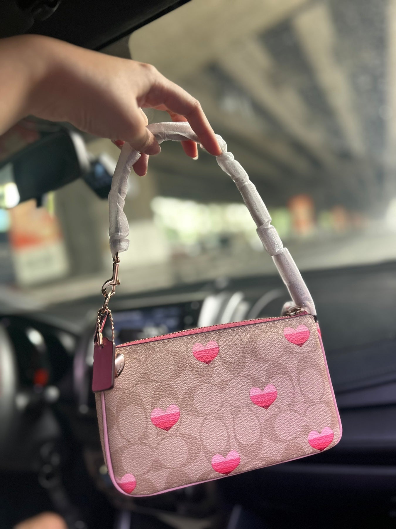 AUTHENTIC/ORIGINAL COACH NOLITA 19 IN SIGNATURE CANVAS WITH STRIPE HEART PRINT MINI BAG