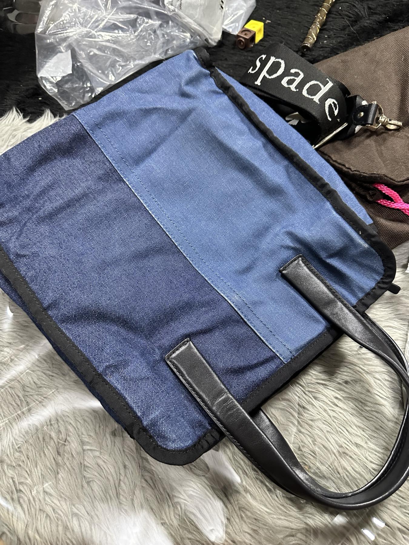 AUTHENTIC/ORIGINAL Preloved KateSpade KS Denim Blue Crossbody Tote Bag Thick Strap