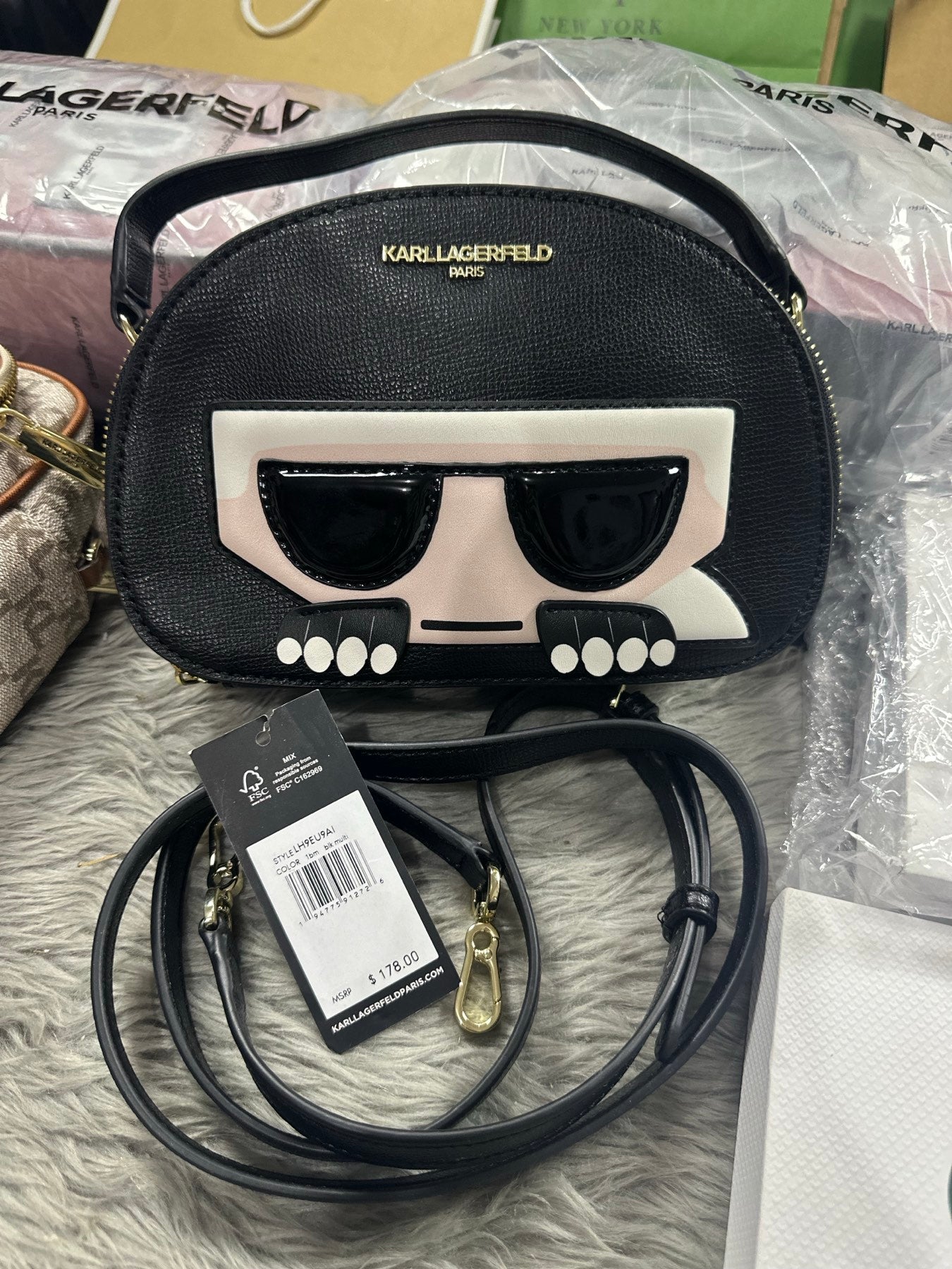 AUTHENTIC/ORIGINAL Preloved KARL LAGERFELD PARIS Classic Black Maybelle Top Handle Crossbody Bag