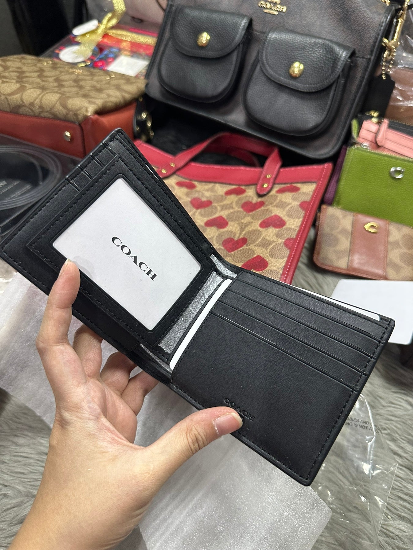 AUTHENTIC/ORIGINAL Coach In Compact Men's Wallet In Signature Canvas With Varsity Stripe Denim