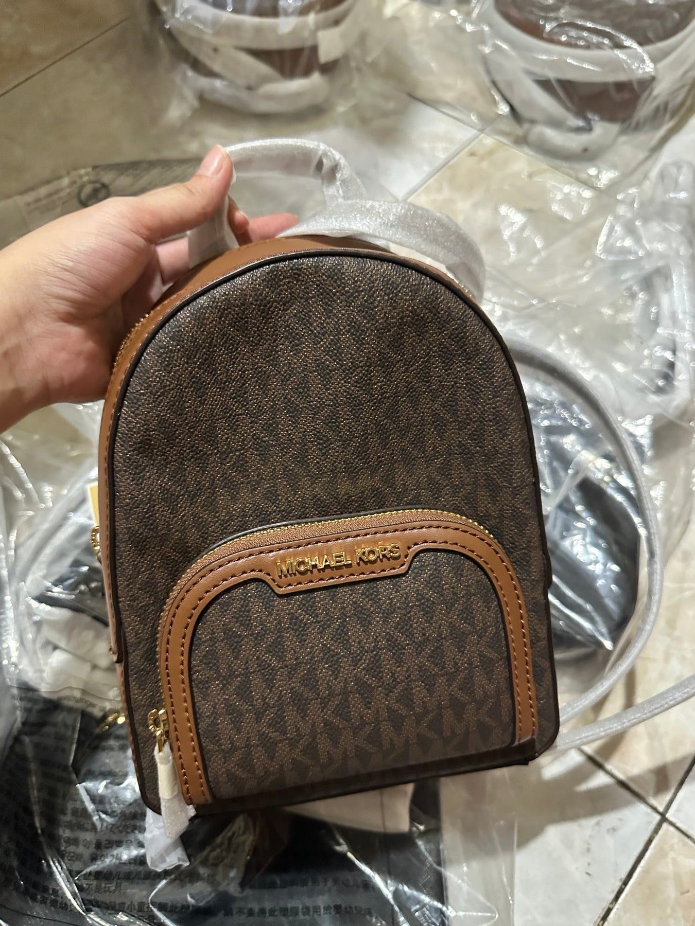 AUTHENTIC/ORIGINAL MK Jaycee Mini Convertible Backpack Crossbody Bag Brown