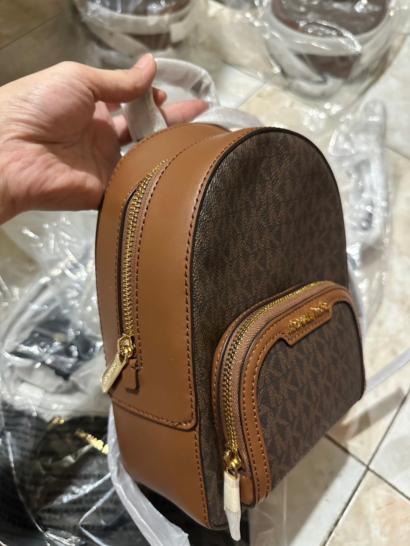 AUTHENTIC/ORIGINAL MK Jaycee Mini Convertible Backpack Crossbody Bag Brown