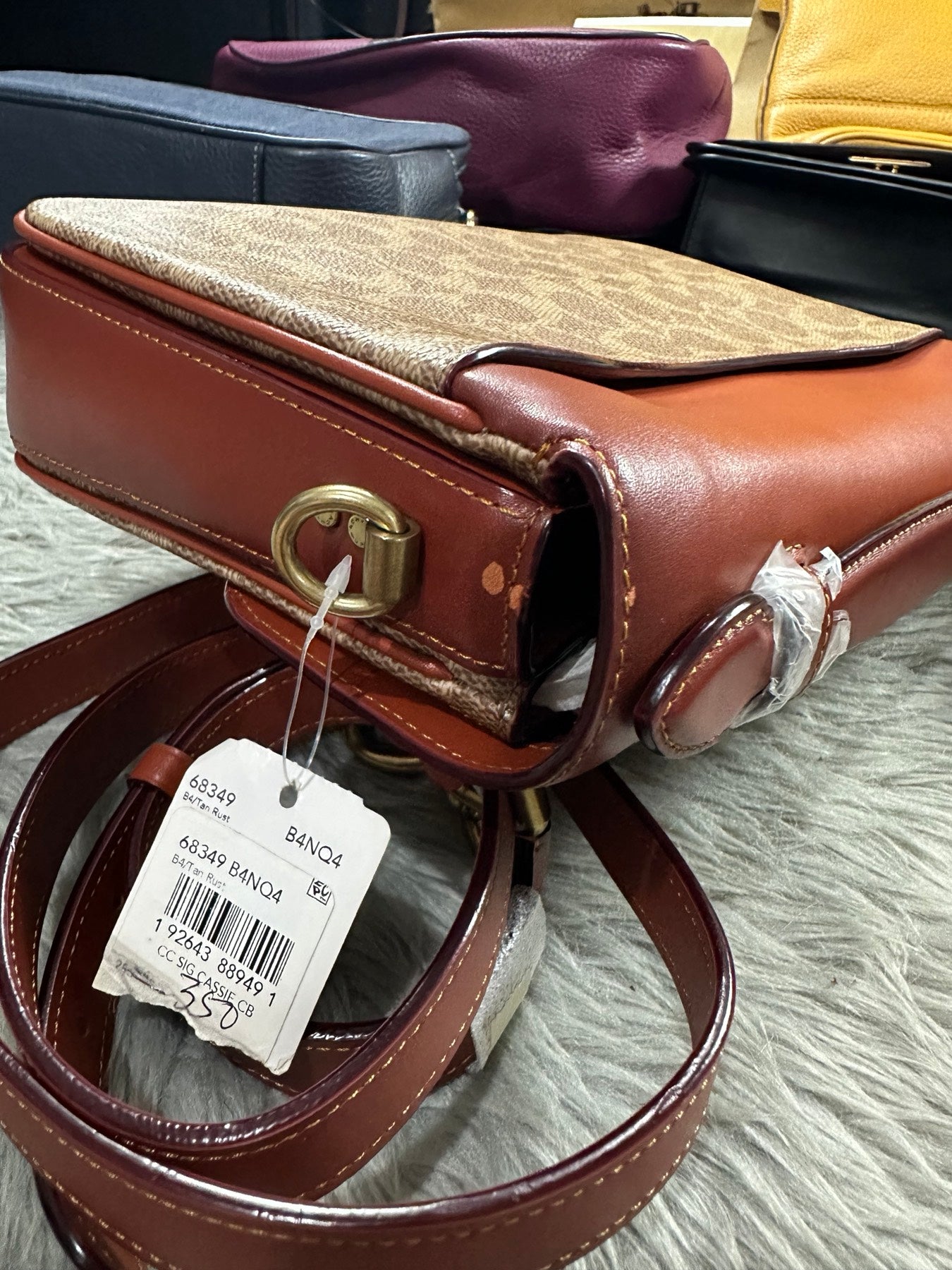 AUTHENTIC/ORIGINAL Preloved Coach Cassie Crossbody Bag with top handle In Signature Canvas Tan Rust