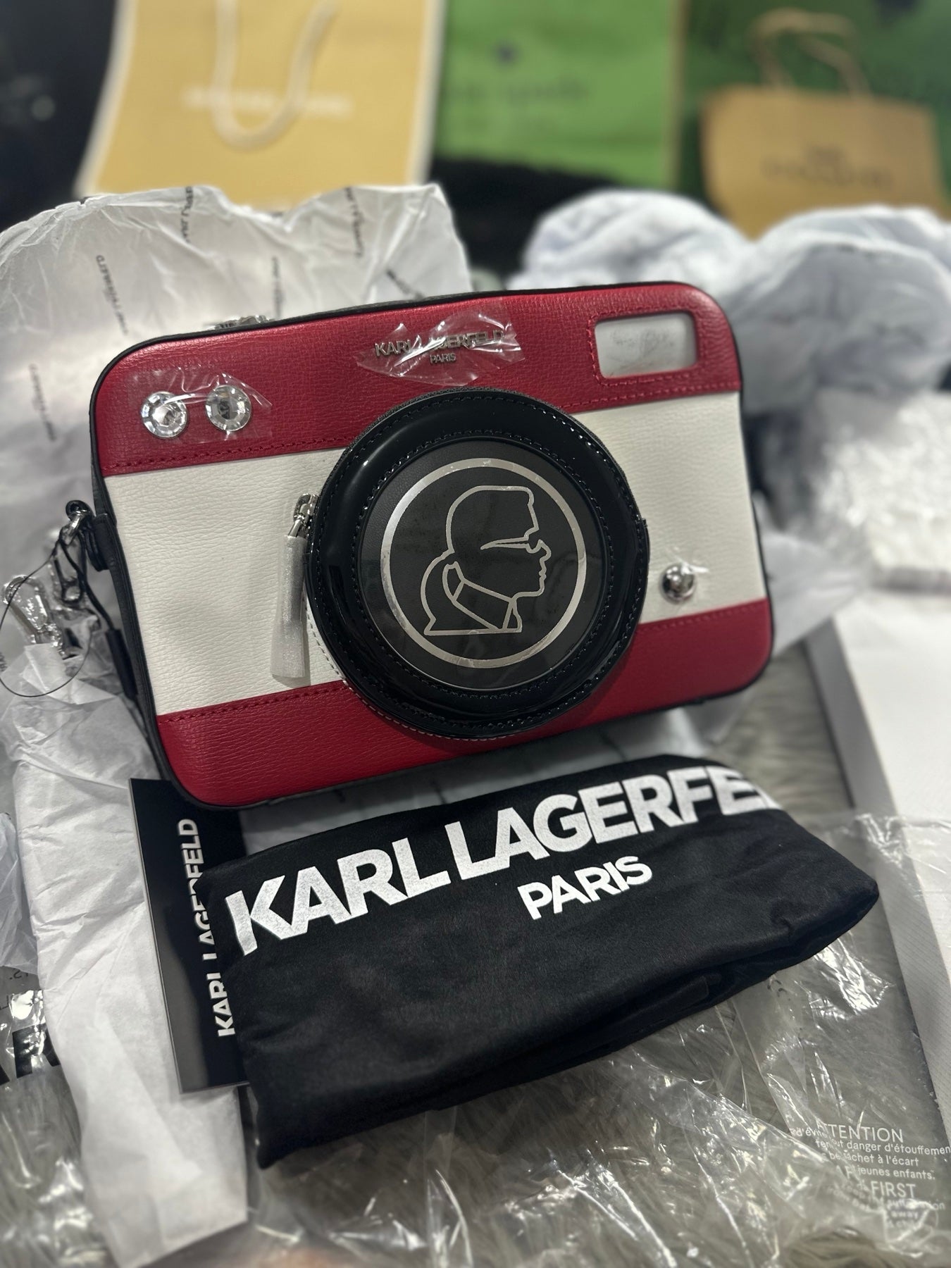 AUTHENTIC/ORIGINAL Karl Lagerfeld Paris KL Ikons Red Camera Crossbody Bag