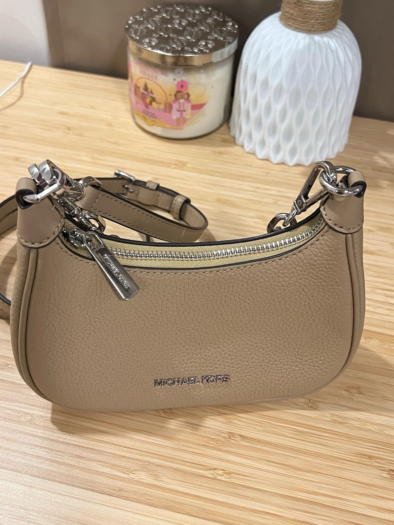 AUTHENTIC/ORIGINAL Preloved MK Cora Mini Zip Pouchette Camel KiliKili Crossbody Bag Camel Brown