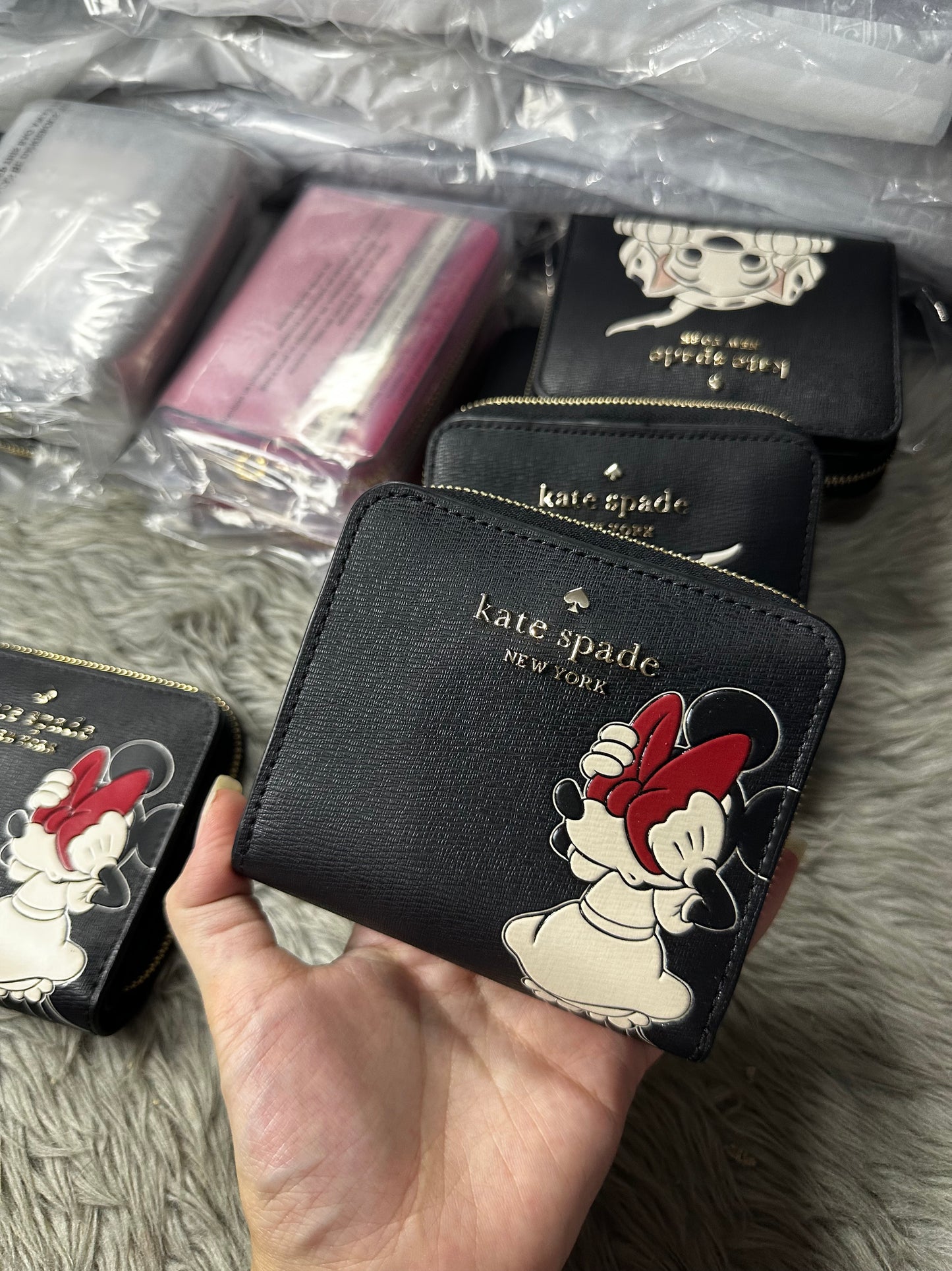 AUTHENTIC/ORIGINAL KateSpade KS Minnie Mouse Zip Around Small Wallet Black