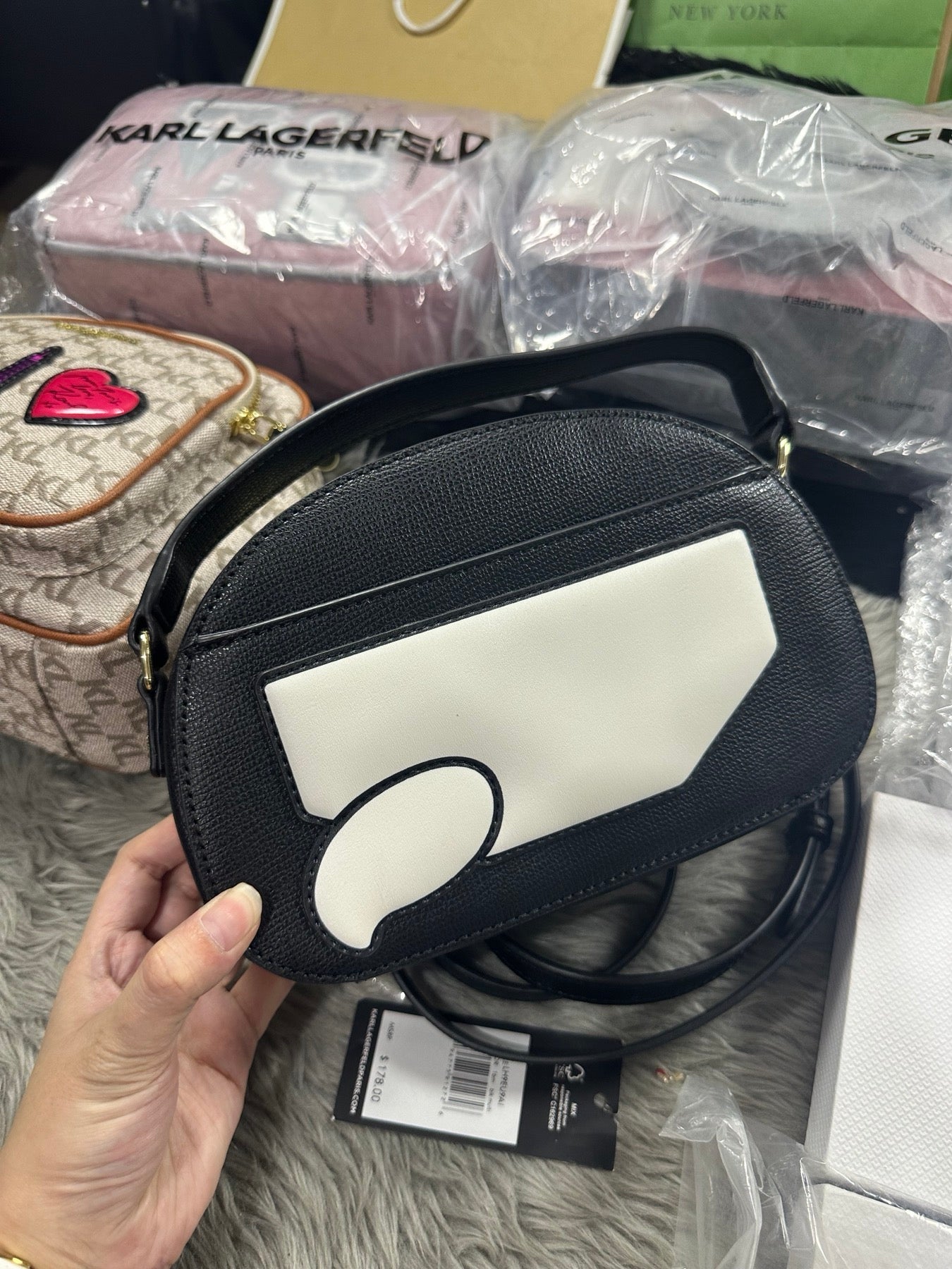 AUTHENTIC/ORIGINAL Preloved KARL LAGERFELD PARIS Classic Black Maybelle Top Handle Crossbody Bag