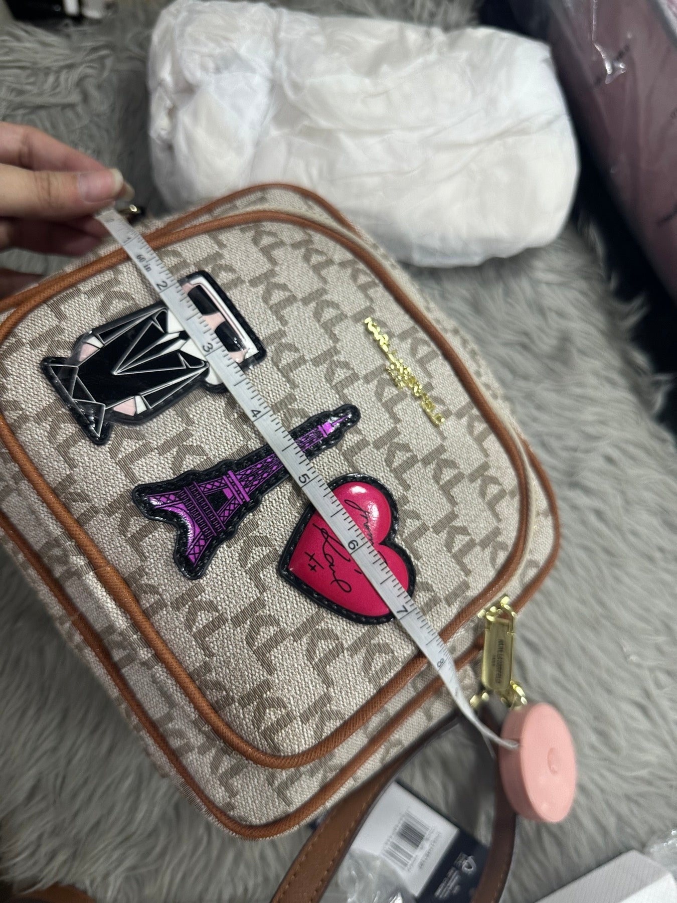 AUTHENTIC/ORIGINAL Preloved KARL LAGERFELD PARIS ALMOND LOGO MONOGRAM CAMERA CROSSBODY BAG