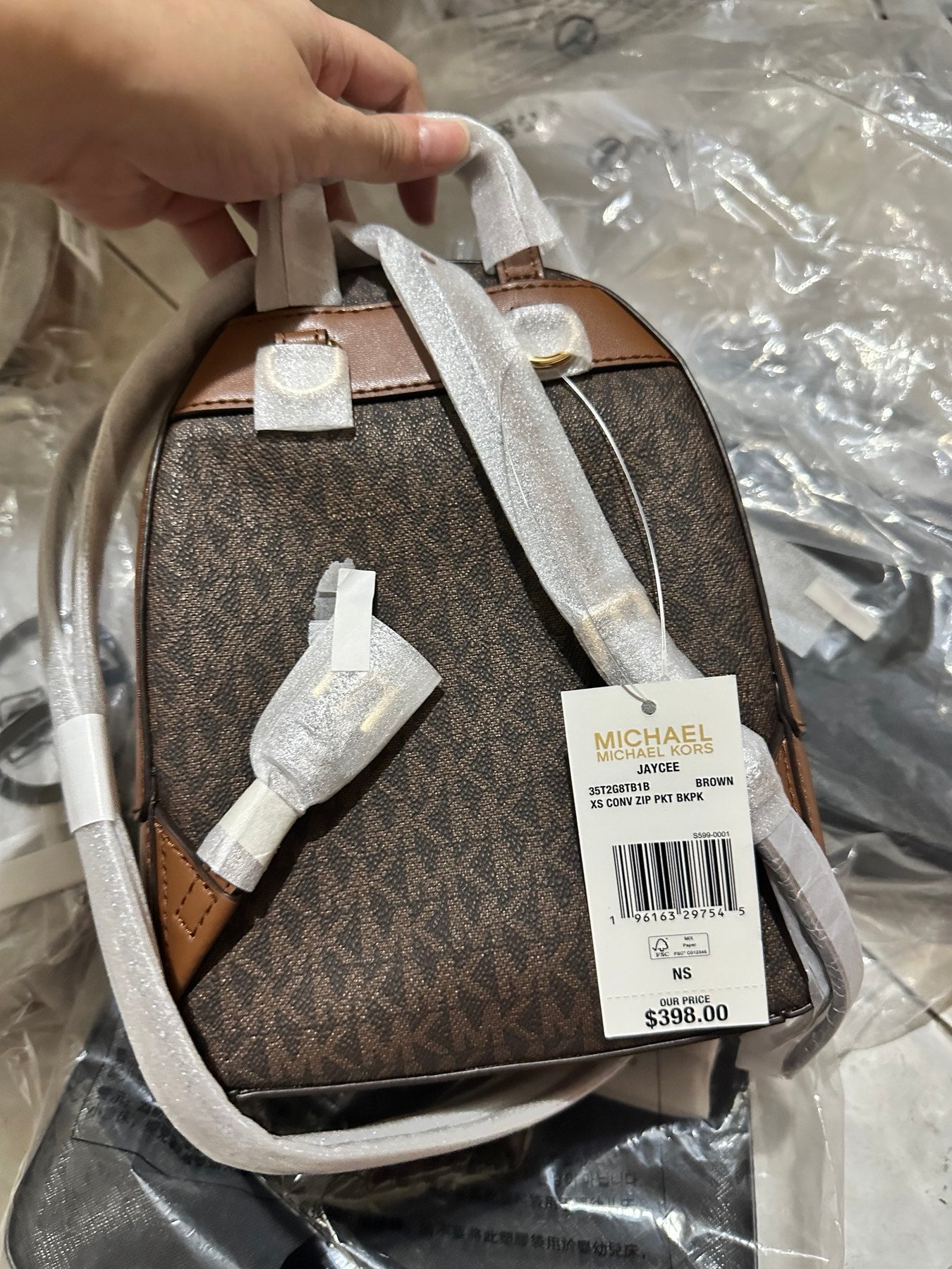 AUTHENTIC/ORIGINAL MK Jaycee Mini Convertible Backpack Crossbody Bag Brown