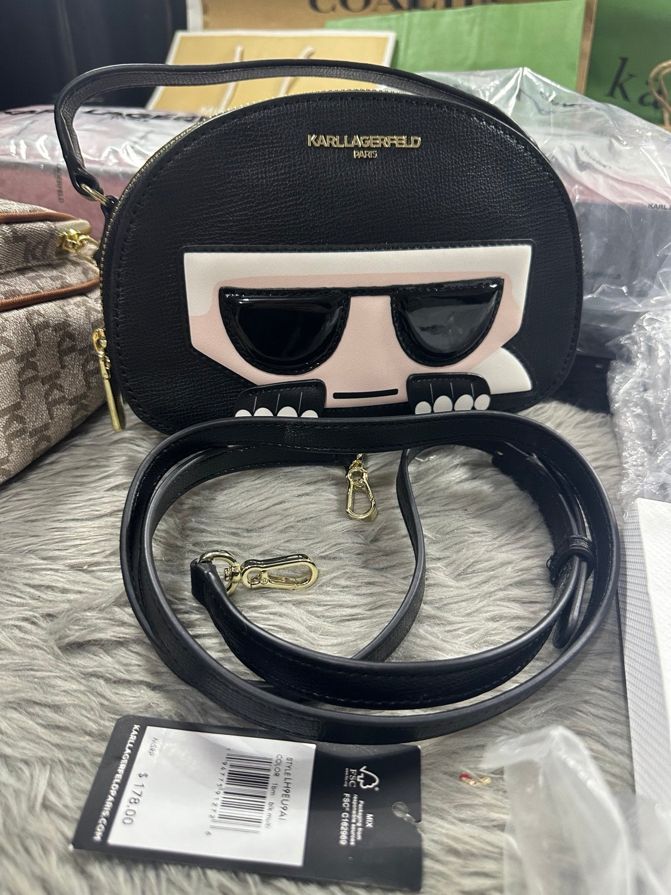 AUTHENTIC/ORIGINAL Preloved KARL LAGERFELD PARIS Classic Black Maybelle Top Handle Crossbody Bag