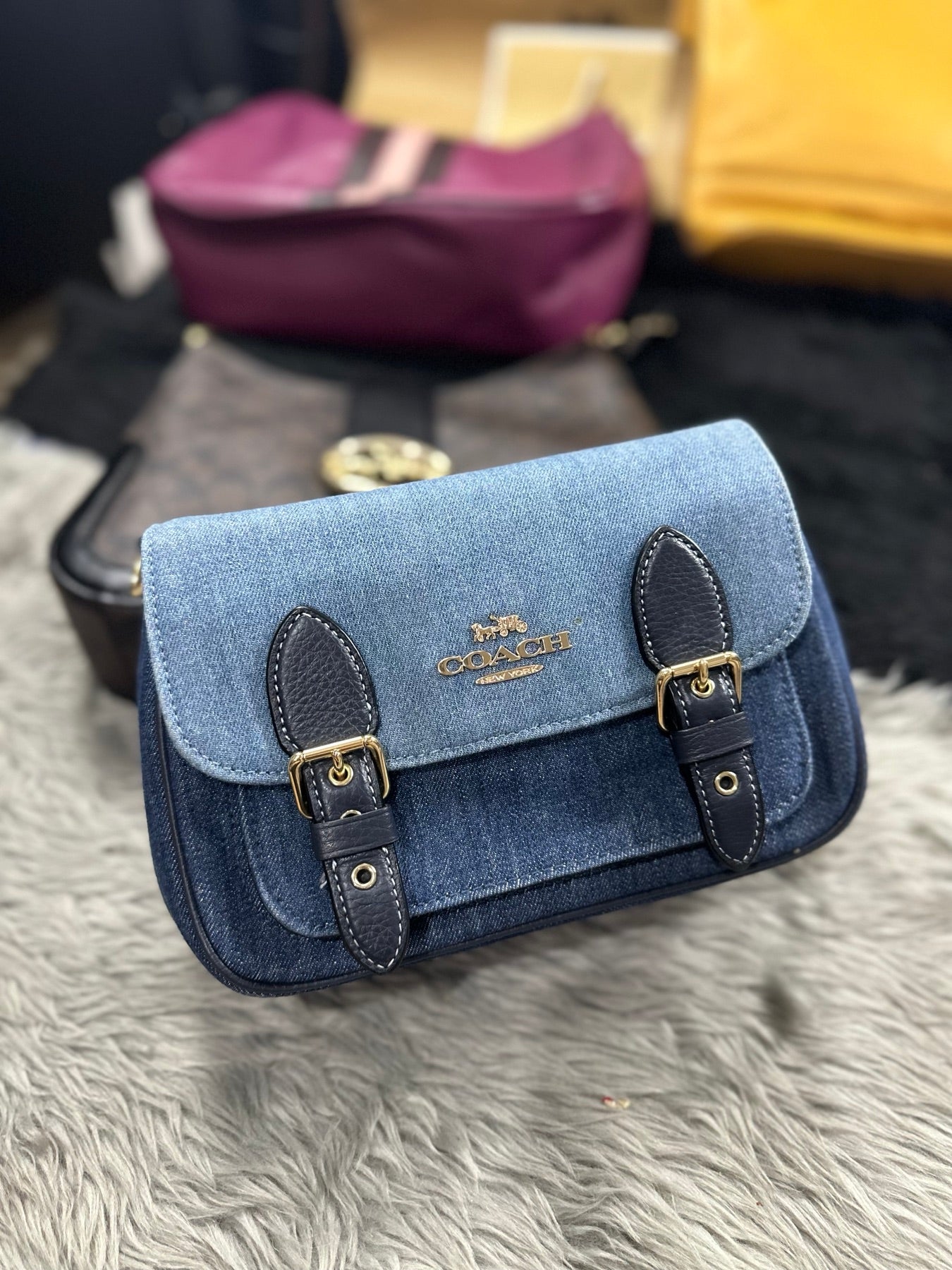 AUTHENTIC/ORIGINAL Preloved Coach Lucy Denim Blue Crossbody Bag