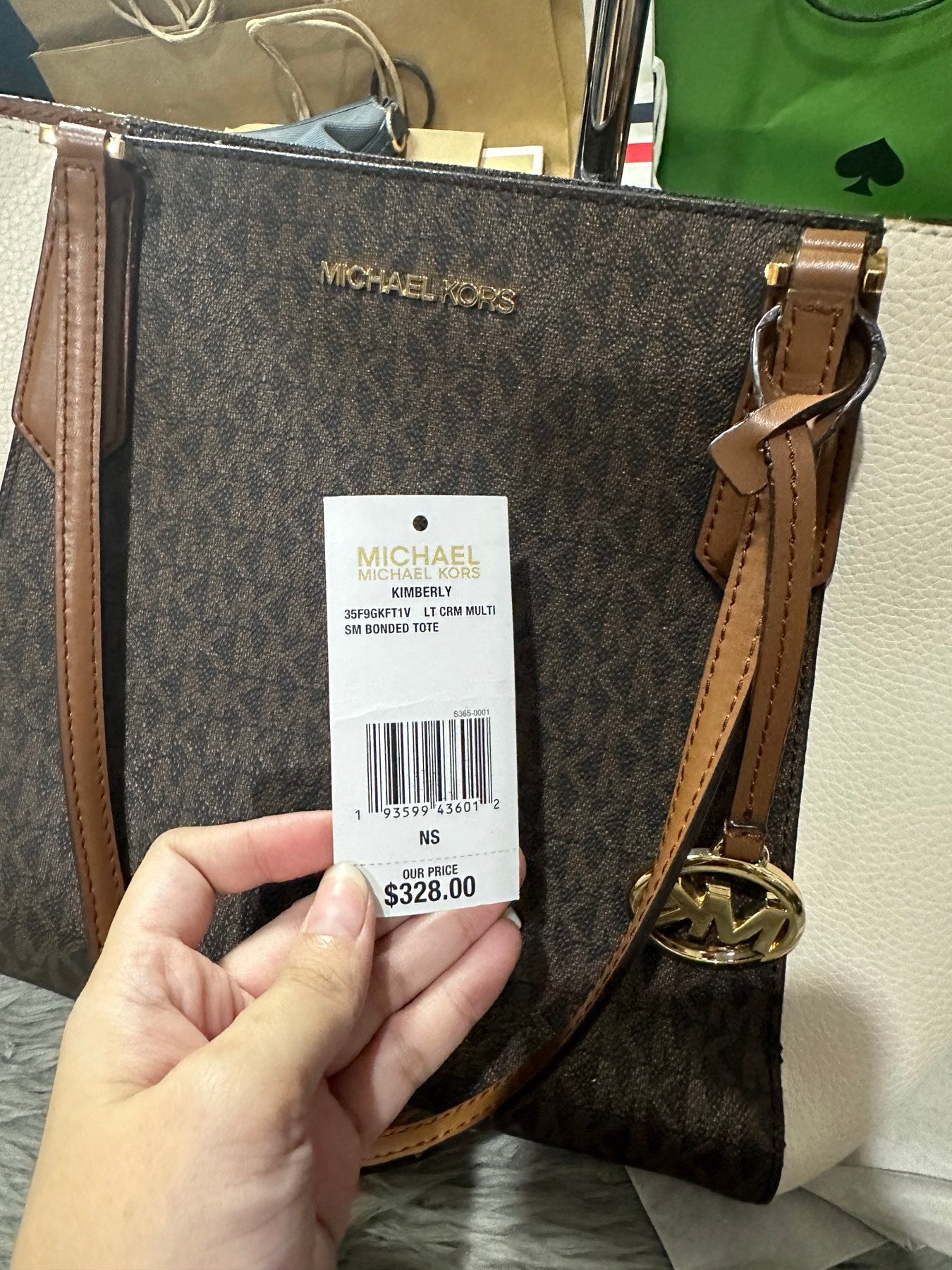 AUTHENTIC/ORIGINAL Preloved MK Kimberly Signature Small Bonded Tote Bag Light Cream Brown