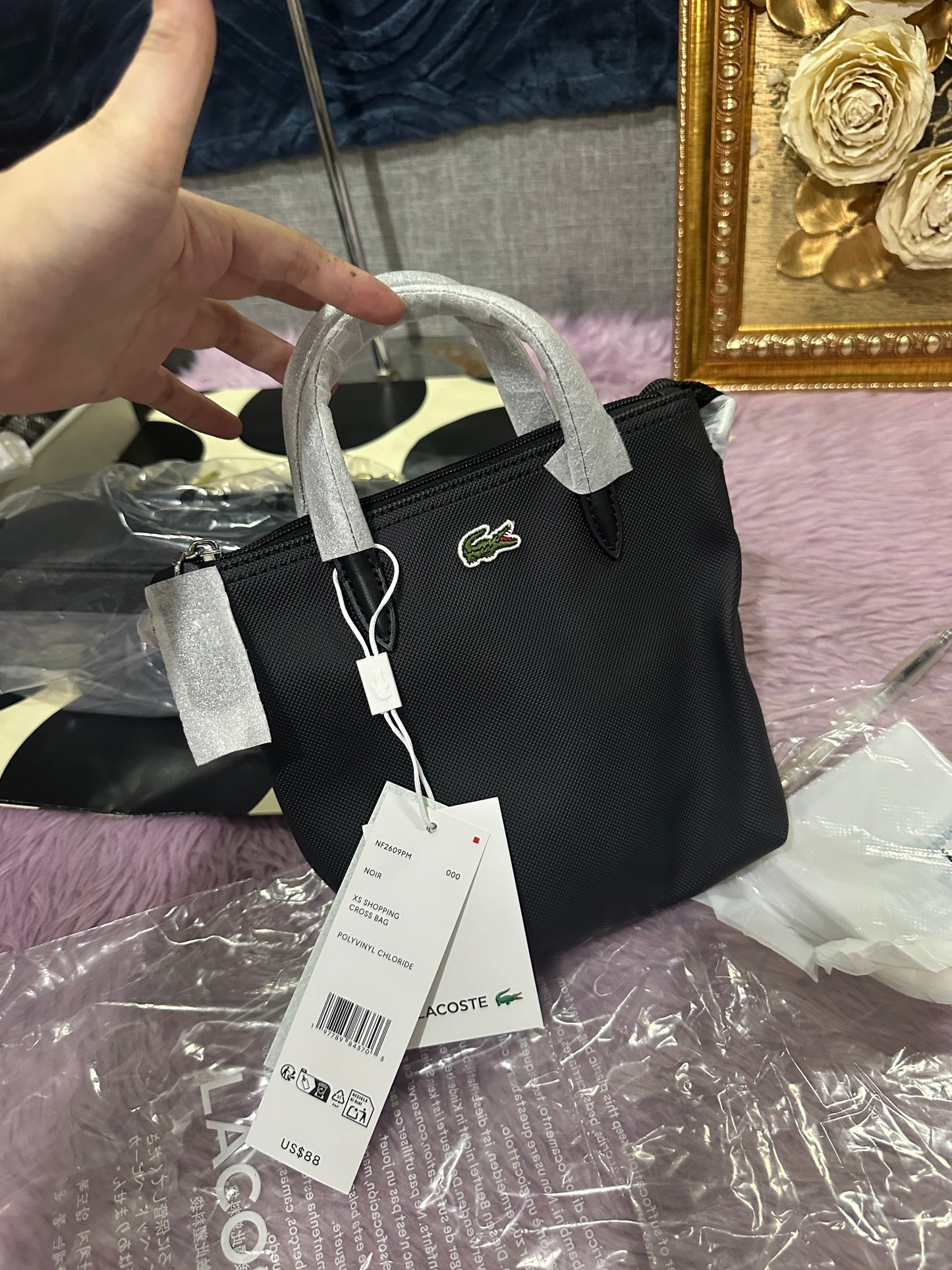 ORIG LCT Women's Concept Petit Piqué Coated Canvas Mini Zip Tote Bag Black / Navy / Taupe