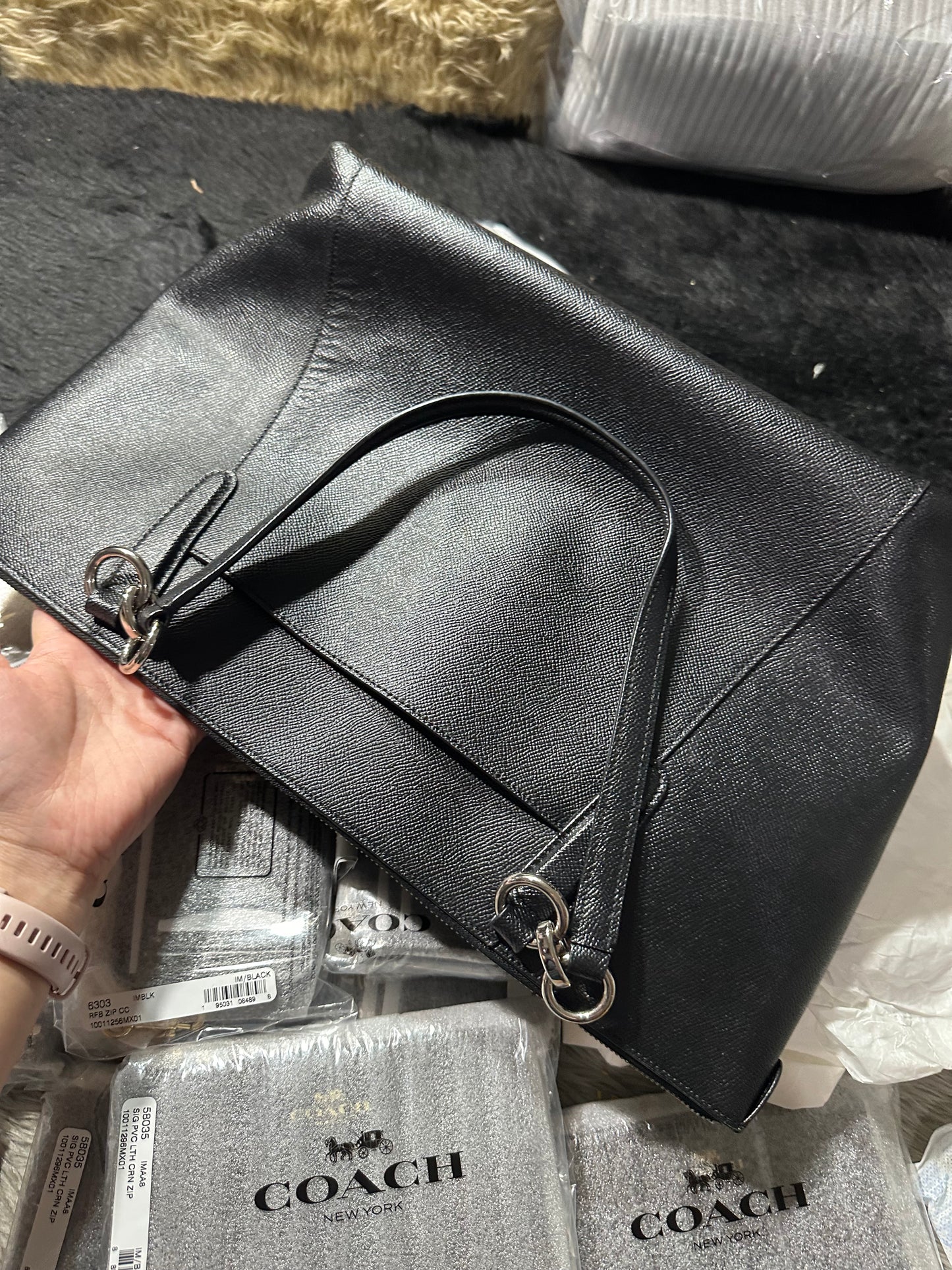 AUTHENTIC/ORIGINAL Preloved Coach Ava Tote In Crossgrain Leather Shoulder Black Bag