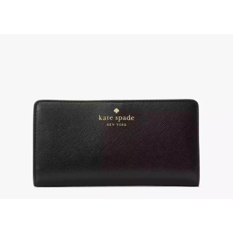 AUTHENTIC/ORIGINAL KateSpade KS Schuyler Large Slim Bifold Long Wallet Black / Beige