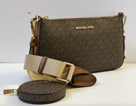 AUTHENTIC/ORIGINAL MK Jet Set Signature Crossbody Tech Attachment Bag in Brown