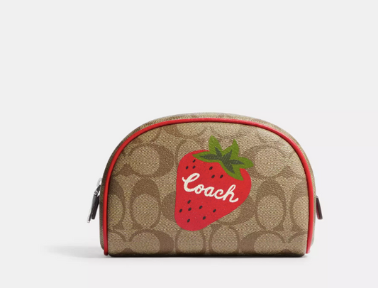 AUTHENTIC/ORIGINAL Preloved Coach Dome Cosmetic Pouch With Wild Strawberry