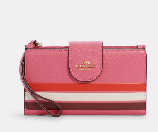 AUTHENTIC/ORIGINAL Coach Phone Wallet In Colorblock With Stripe Pink