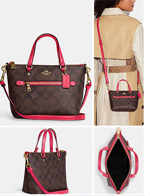AUTHENTIC/ORIGINAL Coach Mini Gallery Crossbody Bag In Signature Canvas Brown/Pink