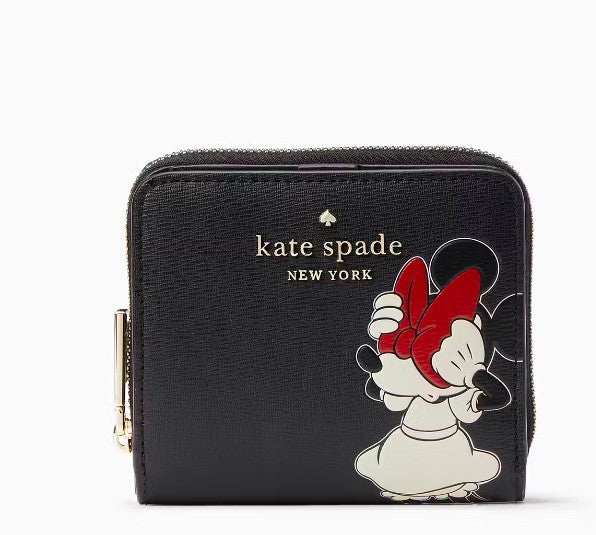 AUTHENTIC/ORIGINAL KateSpade KS Minnie Mouse Zip Around Small Wallet Black