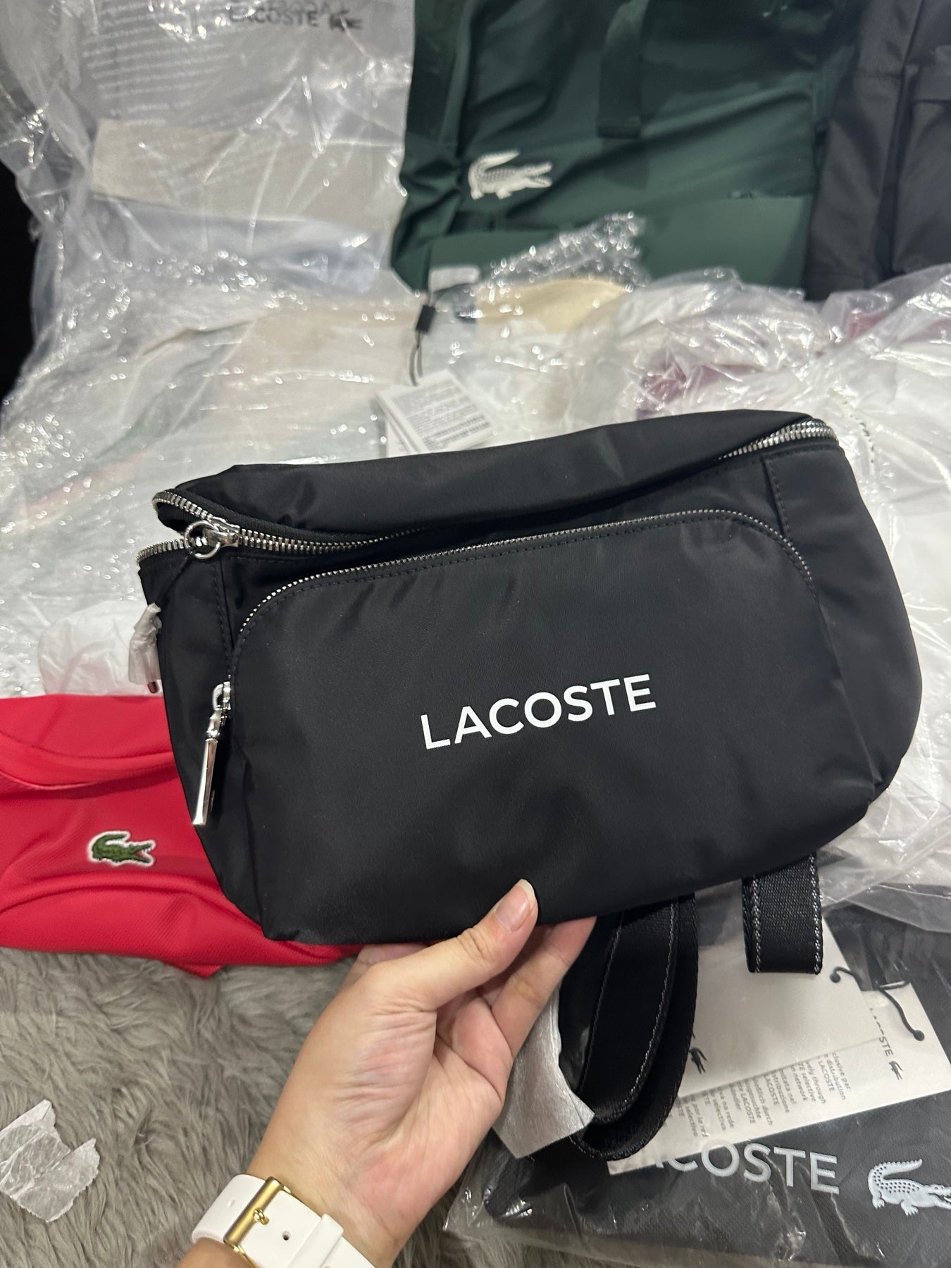 AUTHENTIC/ORIGINAL Lac0ste Unisex Branded Nylon Waist Bag Black