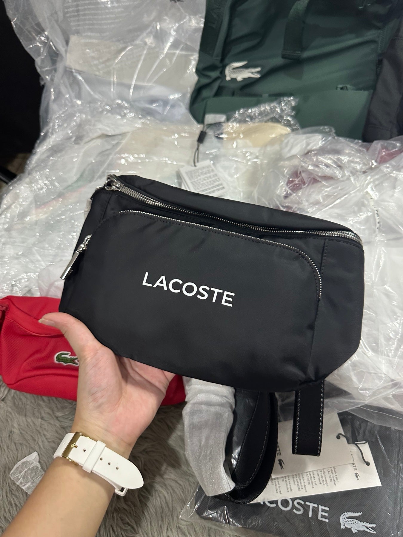 AUTHENTIC/ORIGINAL Lac0ste Unisex Branded Nylon Waist Bag Black