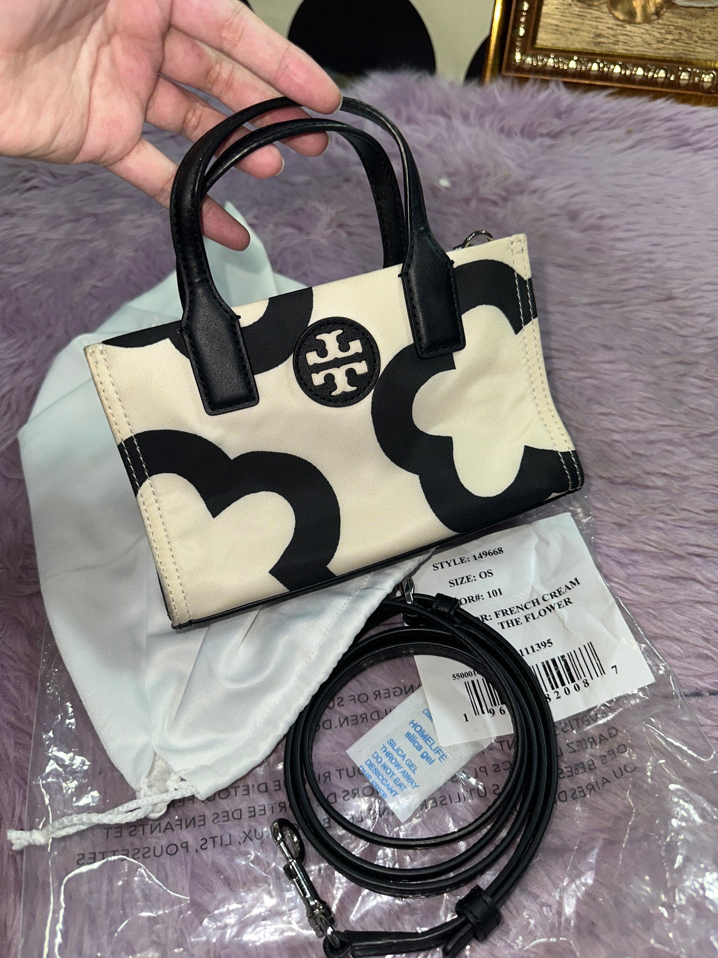 ORIG Preloved TB Mini Ella Printed Nylon Tote Small White Bag