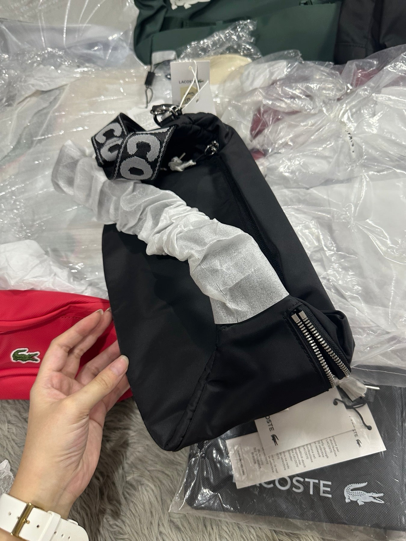 AUTHENTIC/ORIGINAL Lac0ste Unisex Branded Nylon Waist Bag Black