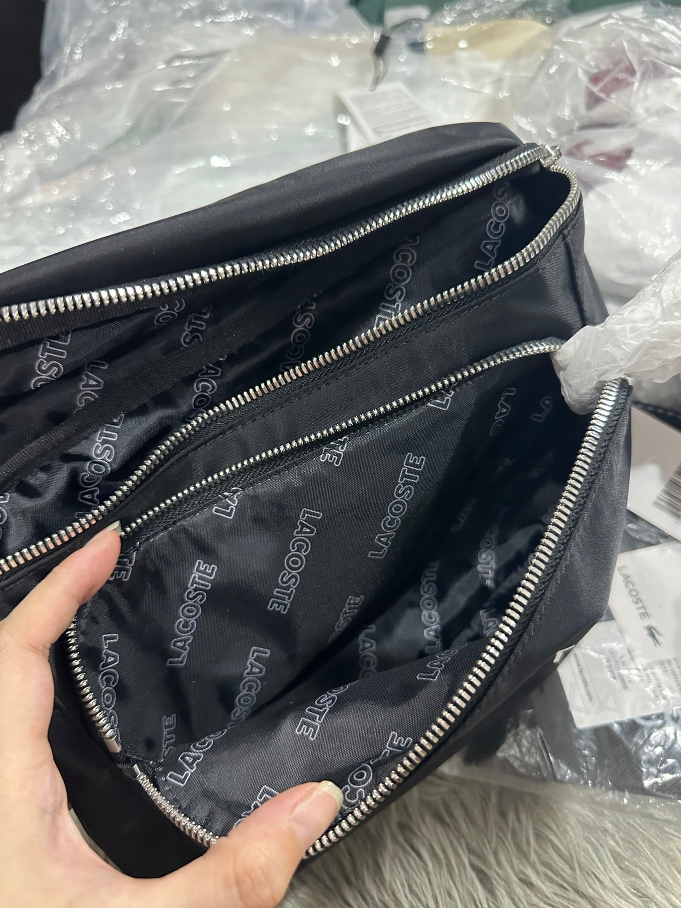 AUTHENTIC/ORIGINAL Lac0ste Unisex Branded Nylon Waist Bag Black