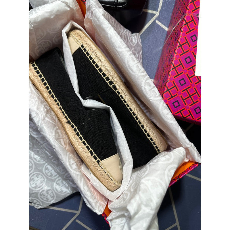 AUTHENTIC/ORIGINAL Tory Burch Beige ColorBlock Woven Espadrille Flats Women's Shoes 7.5 ONLY