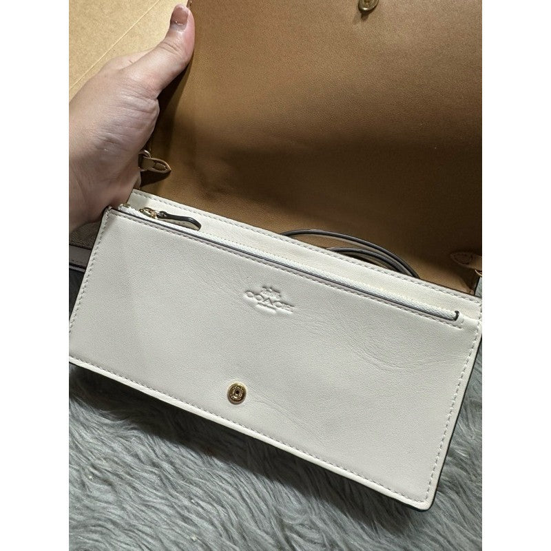 SALE! ❤️ AUTHENTIC COACH Anna Foldover Crossbody Clutch Bag In Signature Canvas in Brown/Khaki/White