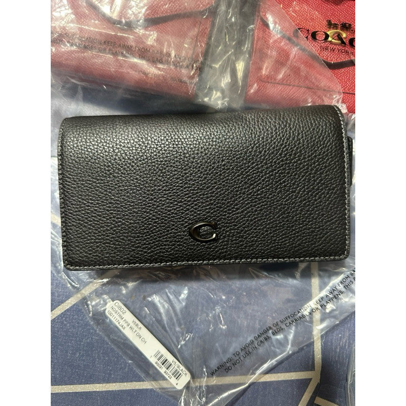 AUTHENTIC/ORIGINAL Coach Retail Polished Pebble Leather Crossbody Mini Bag Black