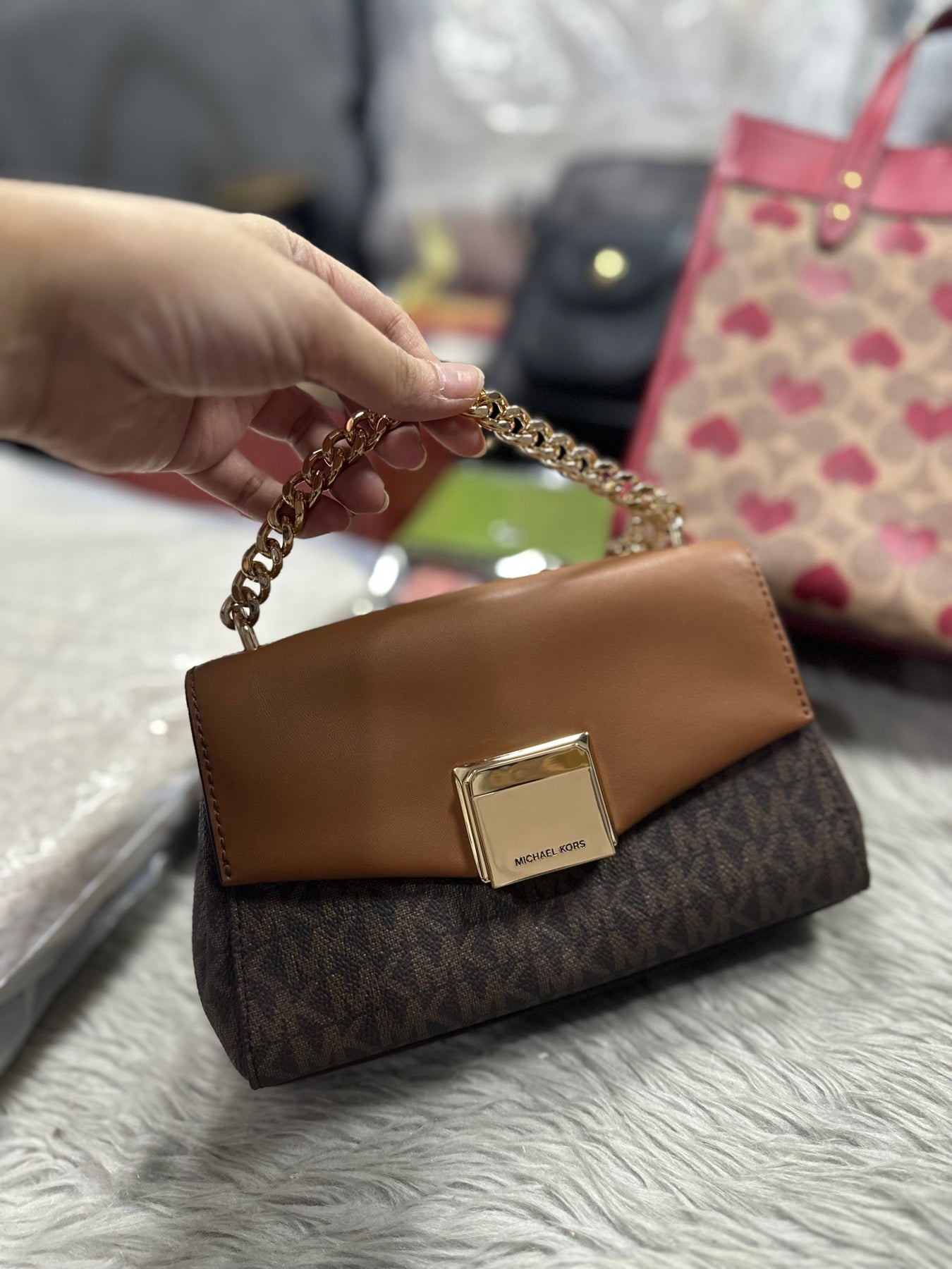 AUTHENTIC/ORIGINAL Preloved MK Lita Small Leather Crossbody Bag Brown