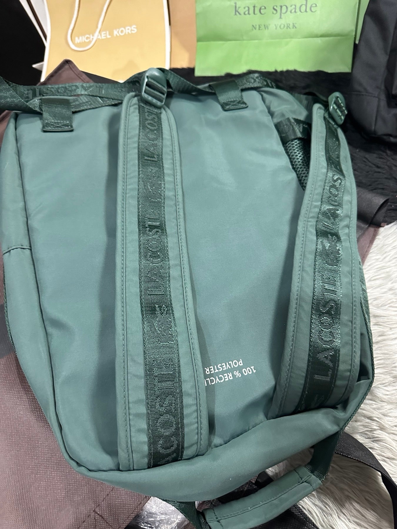 AUTHENTIC/ORIGINAL Preloved Lac0ste Emerald Green Nylon Backpack Bag