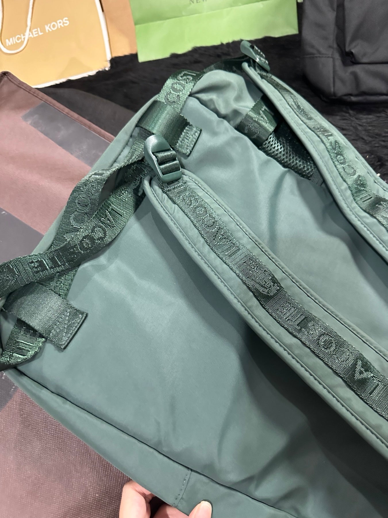 AUTHENTIC/ORIGINAL Preloved Lac0ste Emerald Green Nylon Backpack Bag