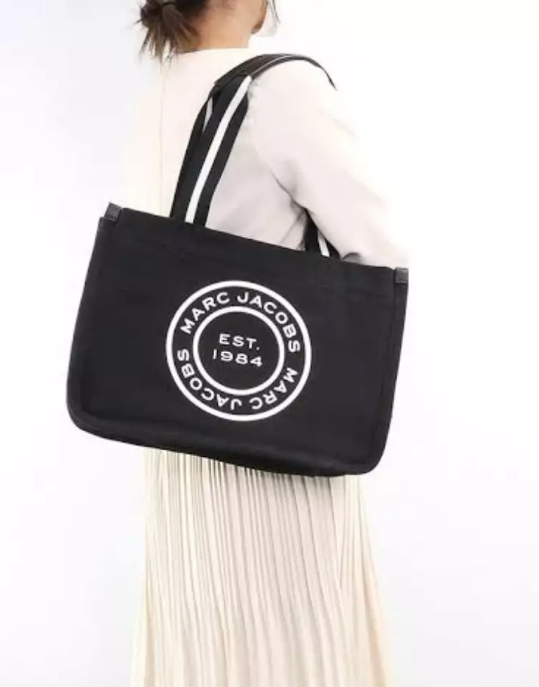 AUTHENTIC/ORIGINAL MARC JACOBS MJ Signet Canvas Medium Tote Bag Black