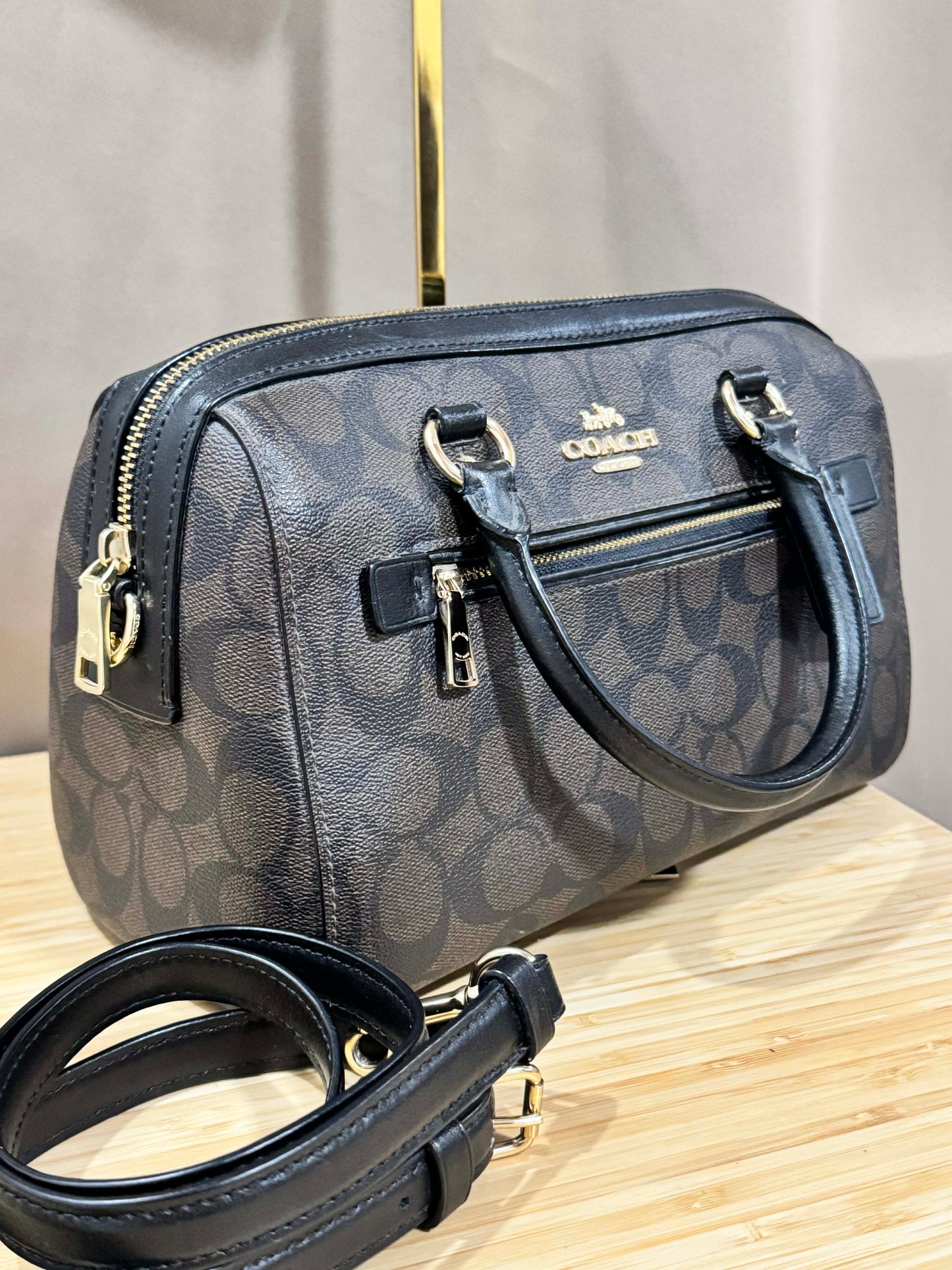 ORIG Preloved CCH RARE Rowan Satchel Bag In Signature Canvas Brown Black