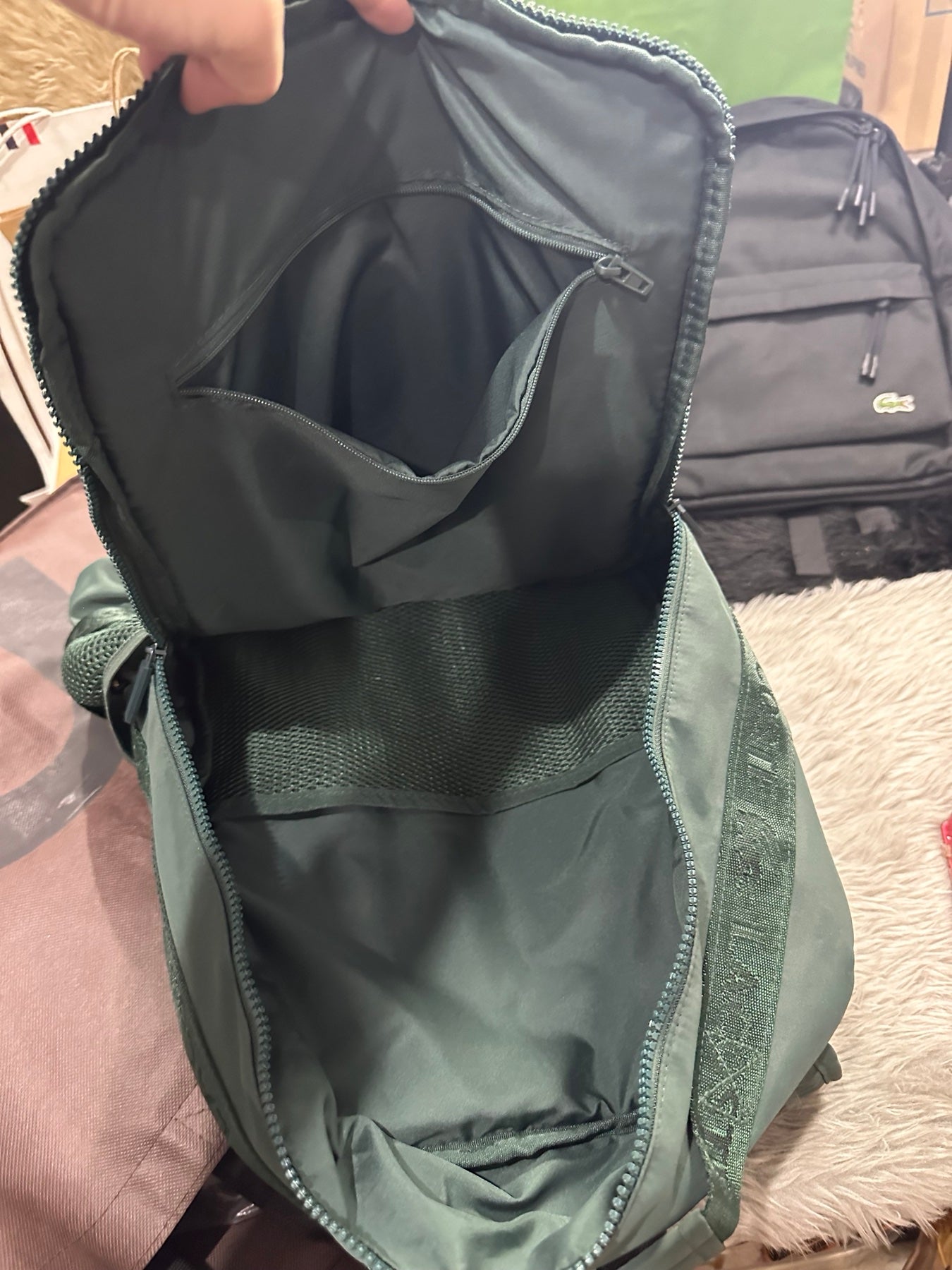 AUTHENTIC/ORIGINAL Preloved Lac0ste Emerald Green Nylon Backpack Bag