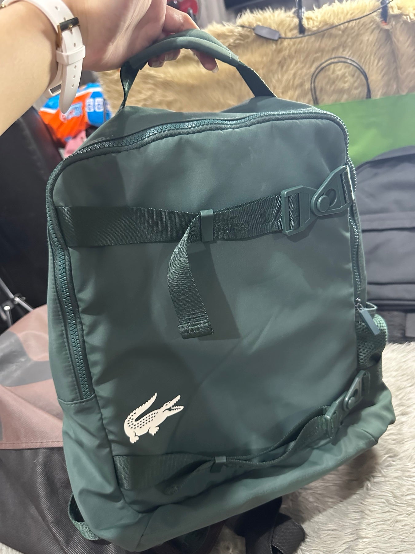 AUTHENTIC/ORIGINAL Preloved Lac0ste Emerald Green Nylon Backpack Bag